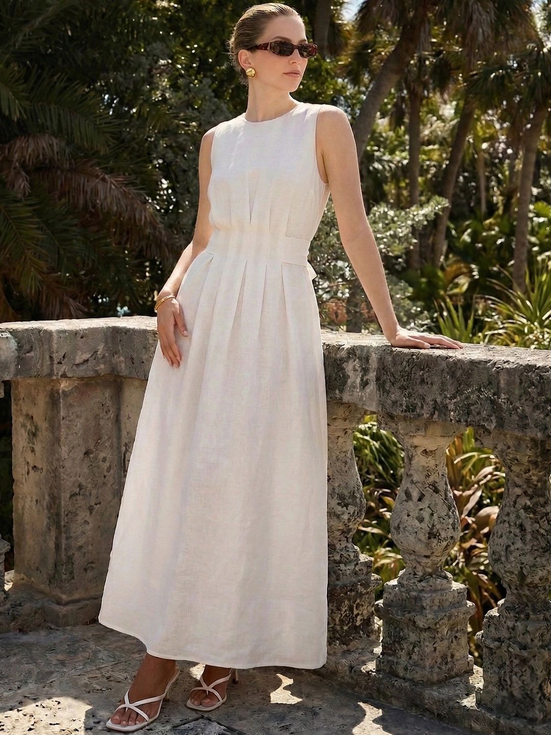 chinese dress ladies Pure Linen Midi Dress with Mirror work