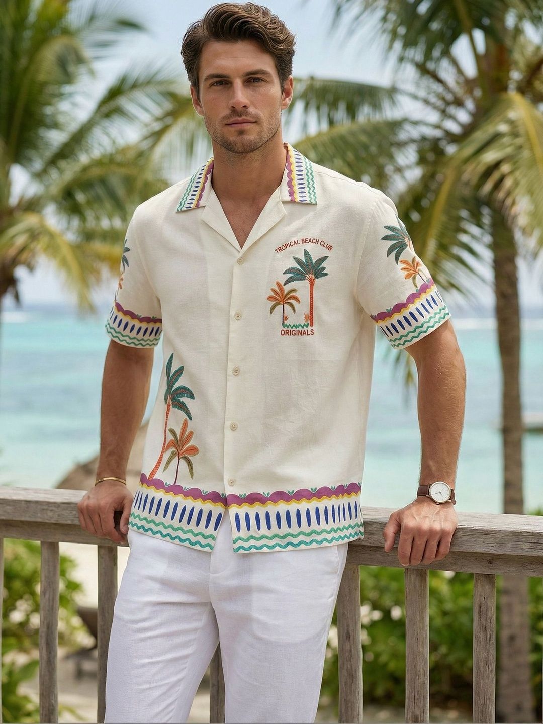 Stenfia Stenfia Men Tropical Printed Short Sleeve Shirts