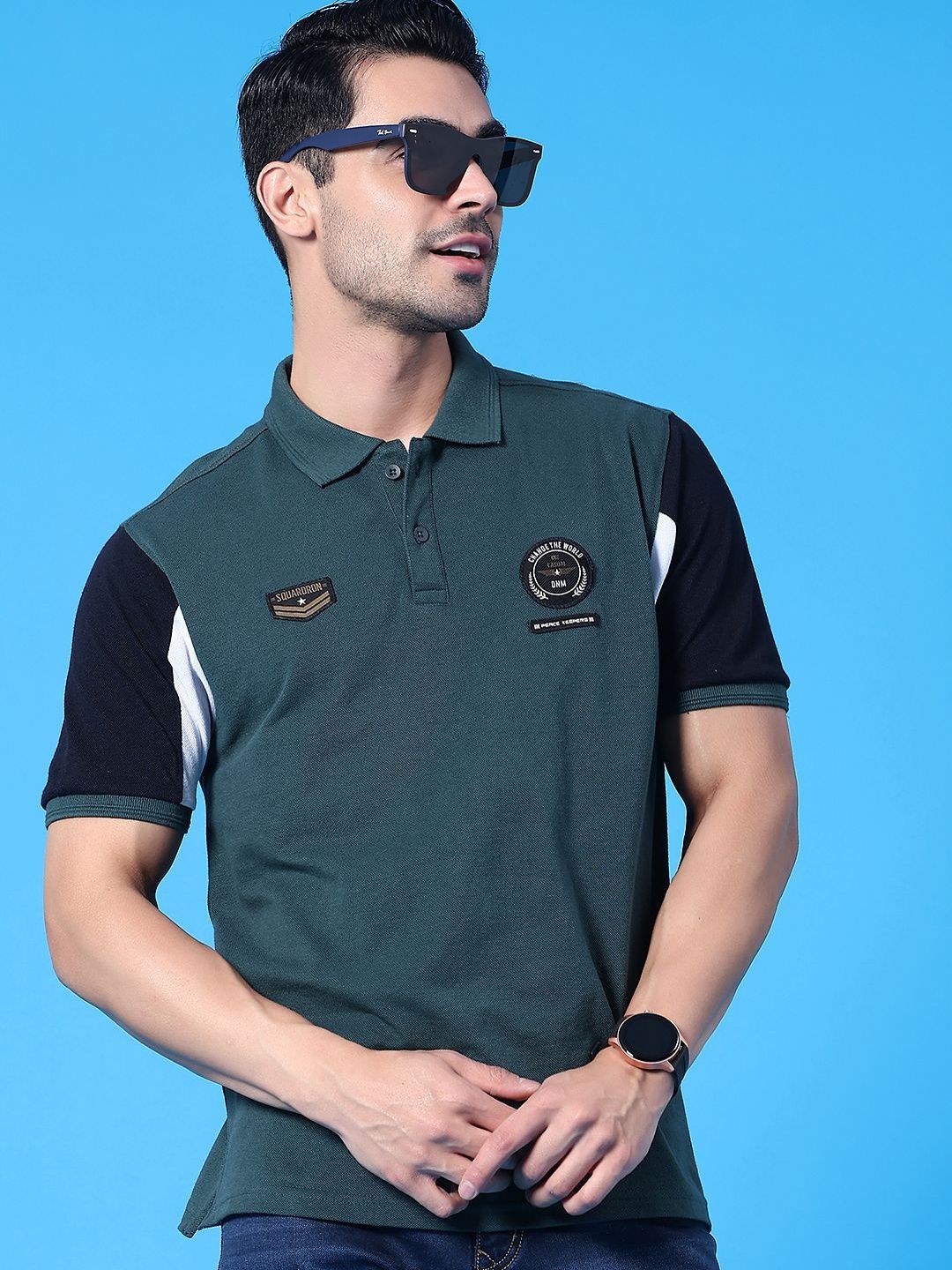 V-Mart Men Brand Logo Colourblocked Polo Collar Applique T-shirt