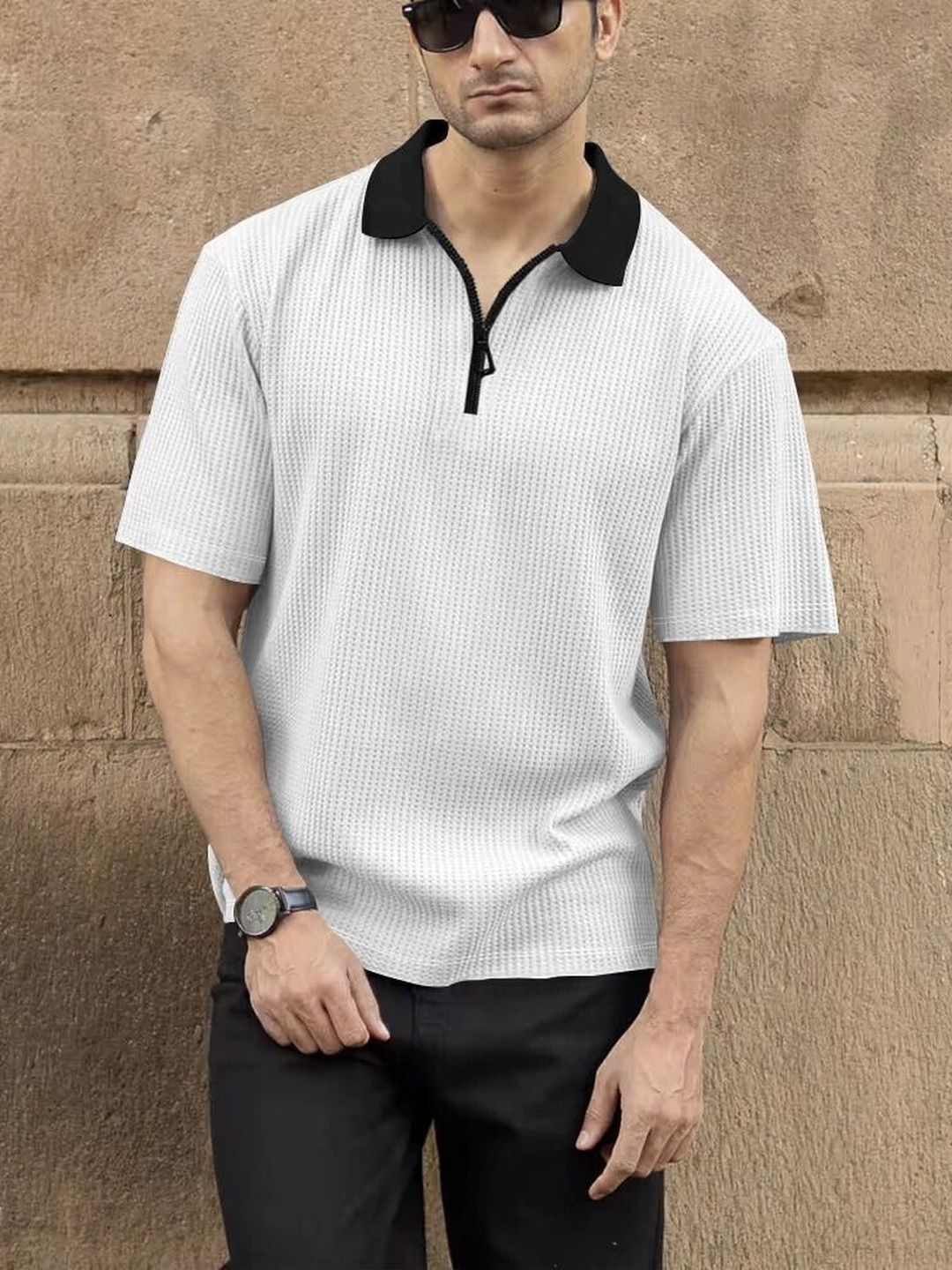 Starvy Men Polo Neck Half Sleeve Cotton Blend White Regular Tshirts