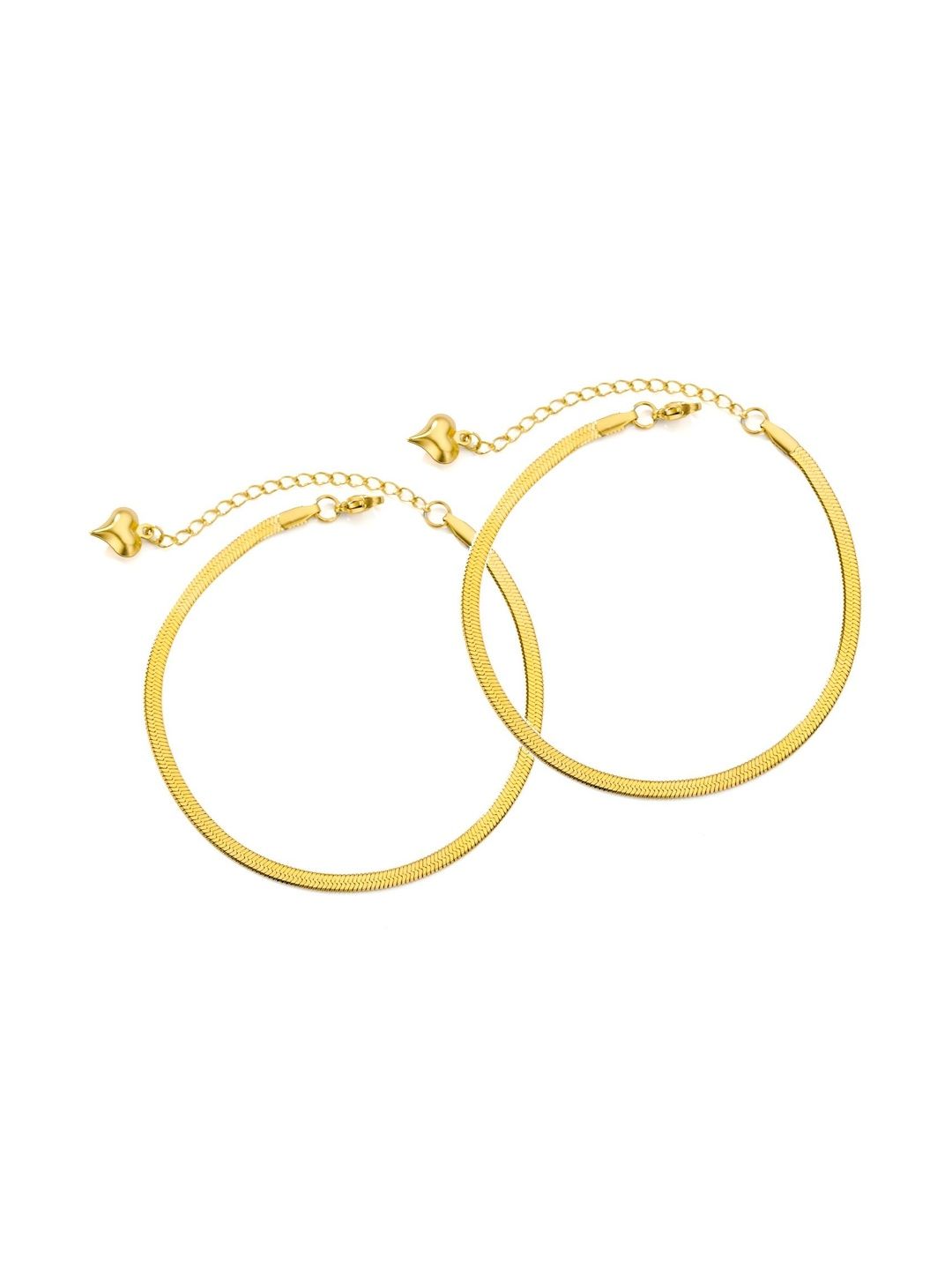 VS Unique Collection Set Of 2 Gold-Plated Anti Tarnish Sleek Snake Chain Anklet