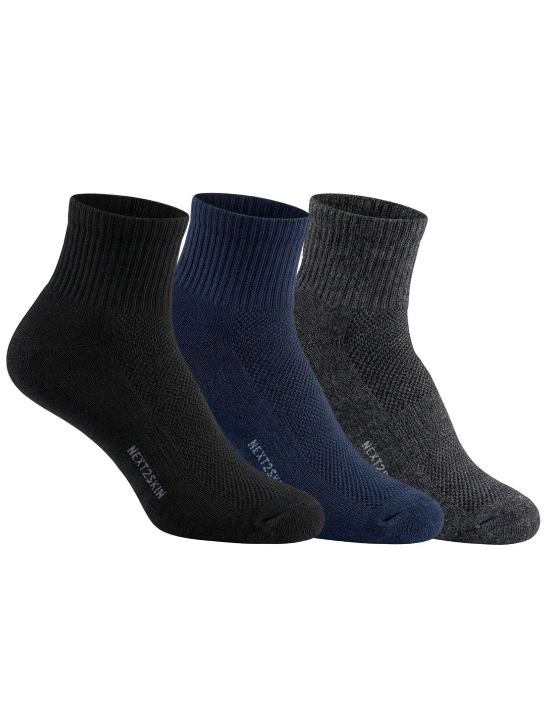 N2S NEXT2SKIN Men Pack of 3 Cotton Assorted Patterned Ankle Length Socks