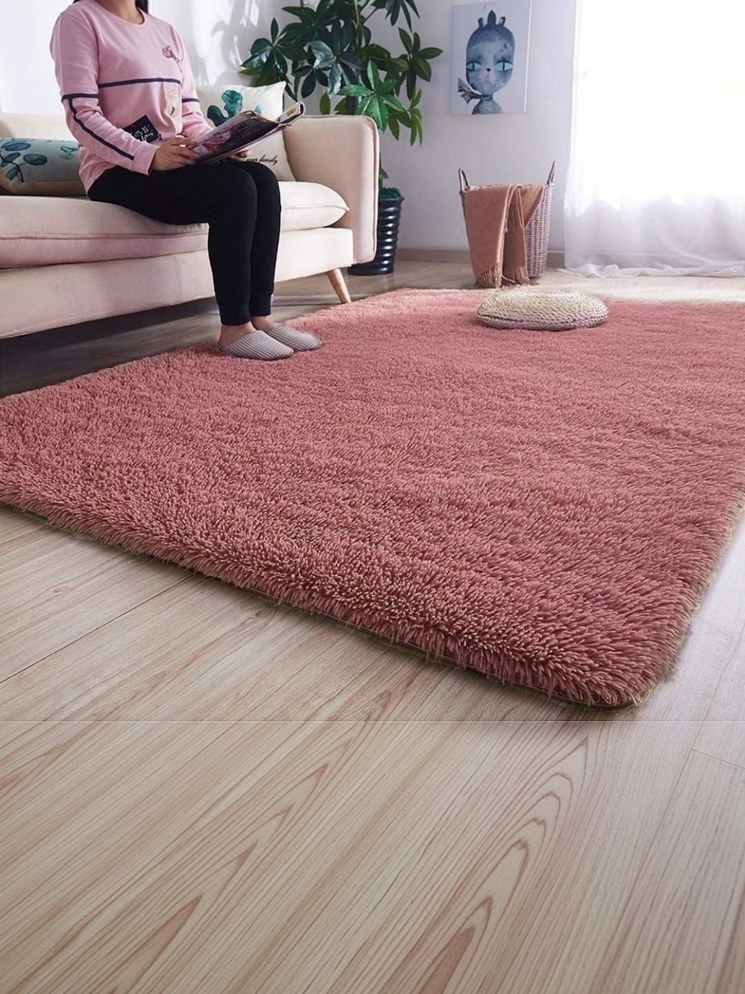 ZAMZAM CARPET ZAMZAM CARPET Pink Solid Handmade Polyester Carpet