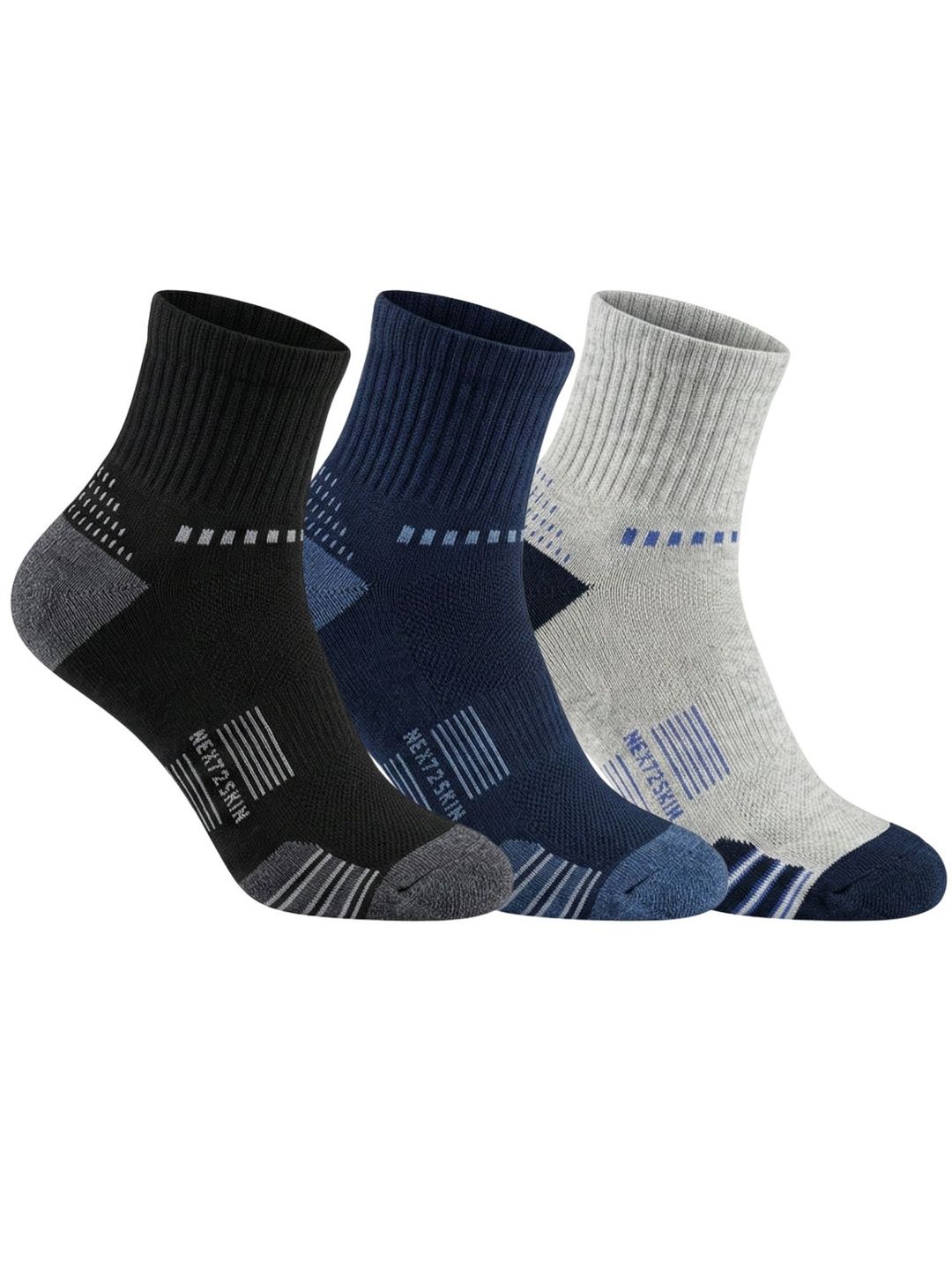 N2S NEXT2SKIN Men Pack of 3 Cotton Assorted Ankle Length Socks