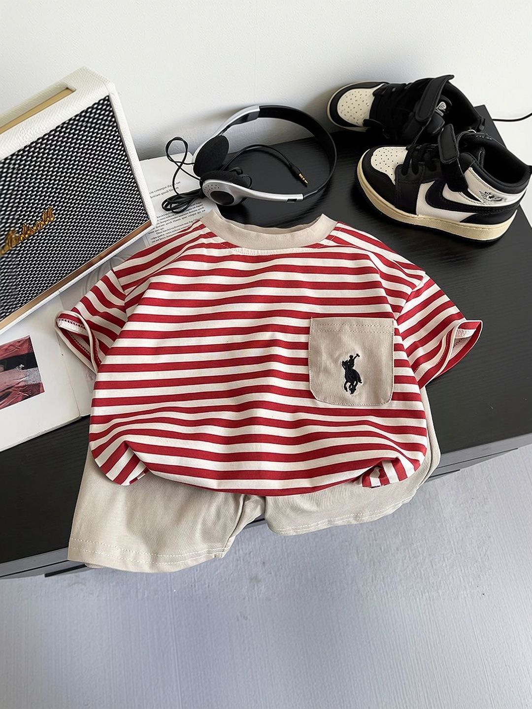 StyleCast x Revolte Boys Striped Pure Cotton T-shirt with Shorts