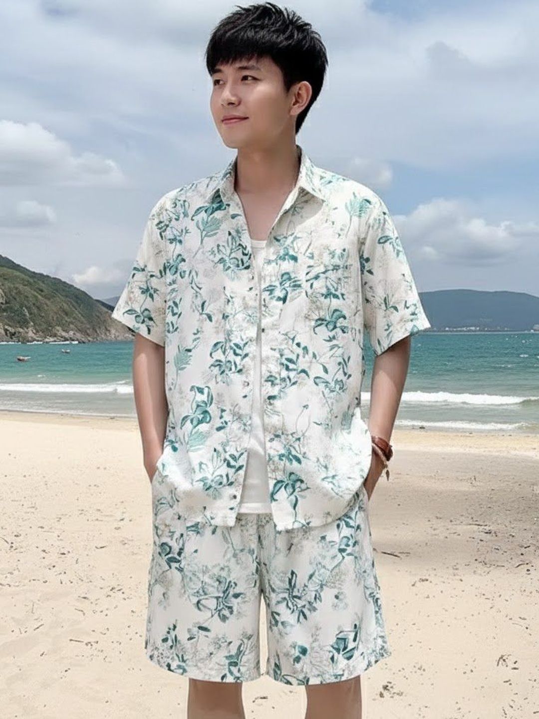 Suo Suo Floral Printed Shirt Collar Shirt With Shorts