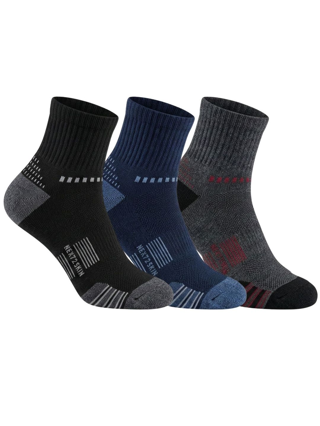N2S NEXT2SKIN Men Pack of 3 Cotton Assorted Ankle Length Socks