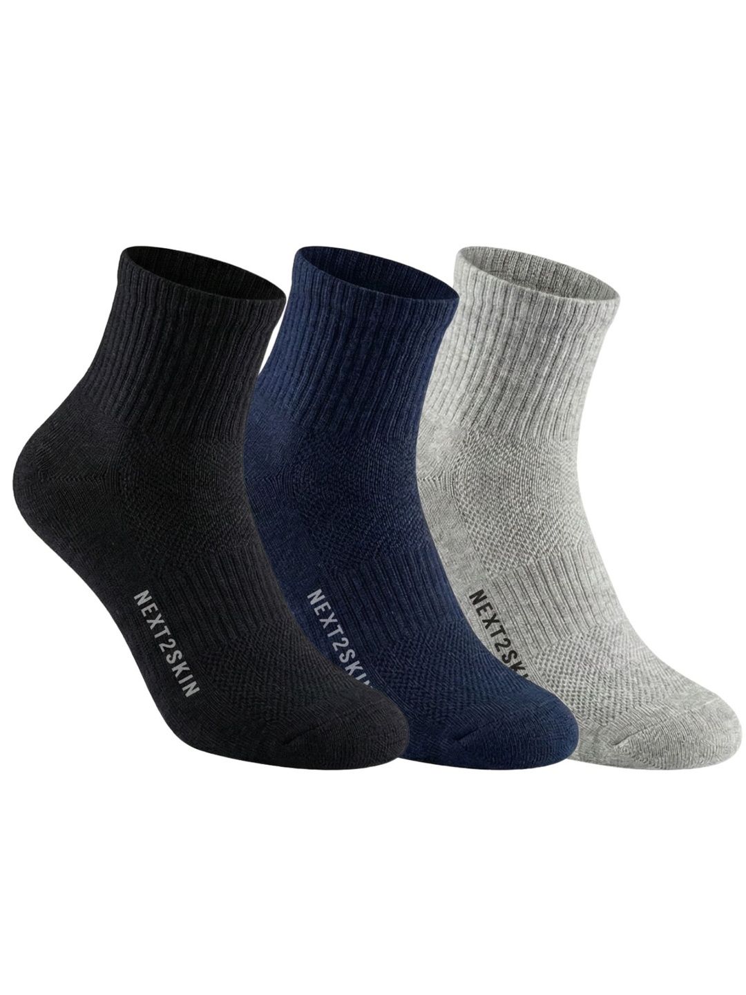 N2S NEXT2SKIN Men Pack of 3 Cotton Assorted Ankle Length Socks