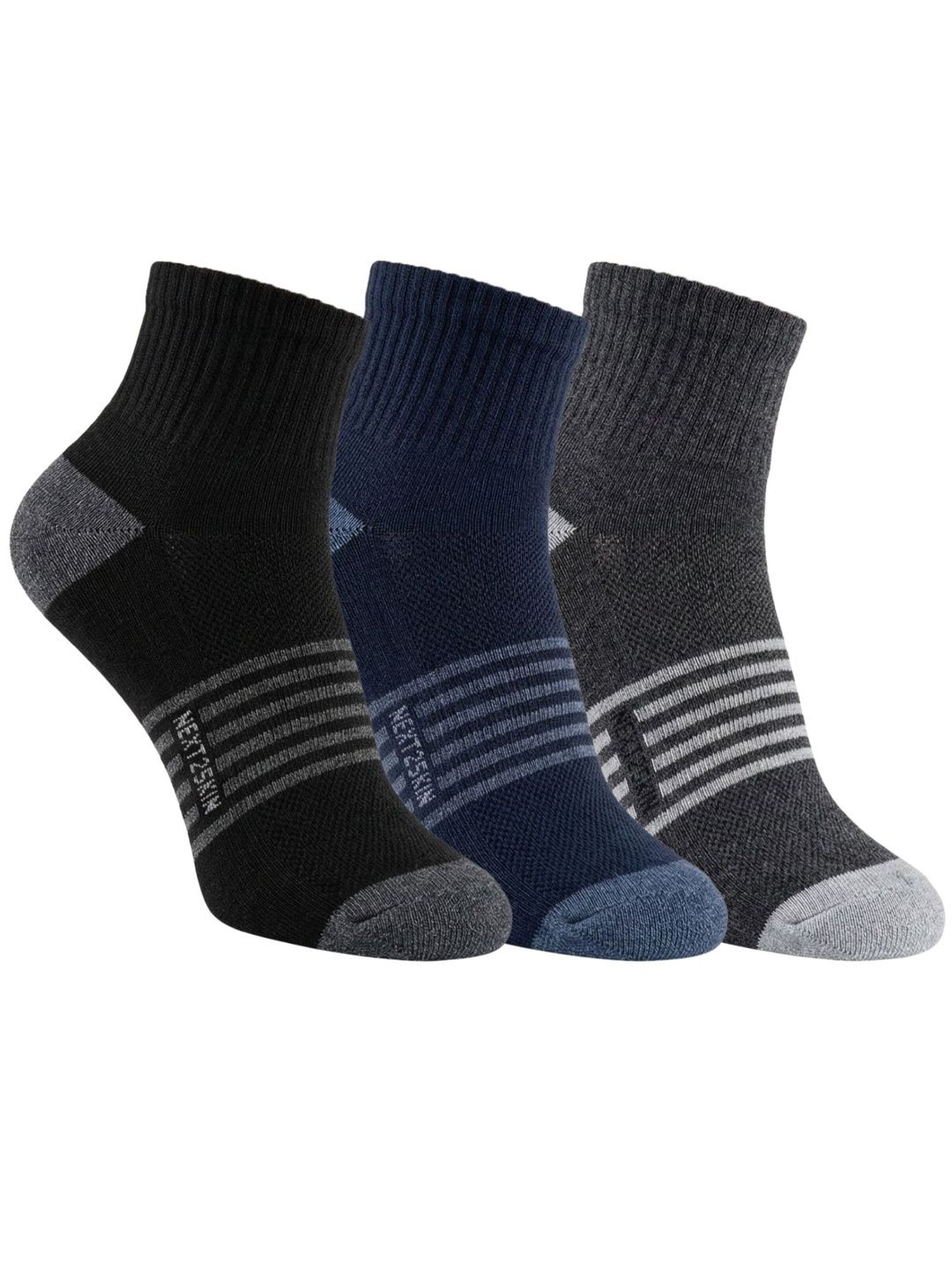 N2S NEXT2SKIN Men Pack of 3 Cotton Assorted Ankle Length Socks