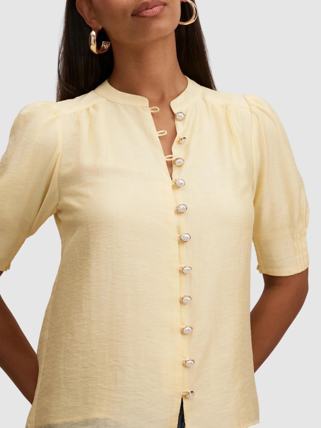 Mandarin Collar Puff Sleeve Top