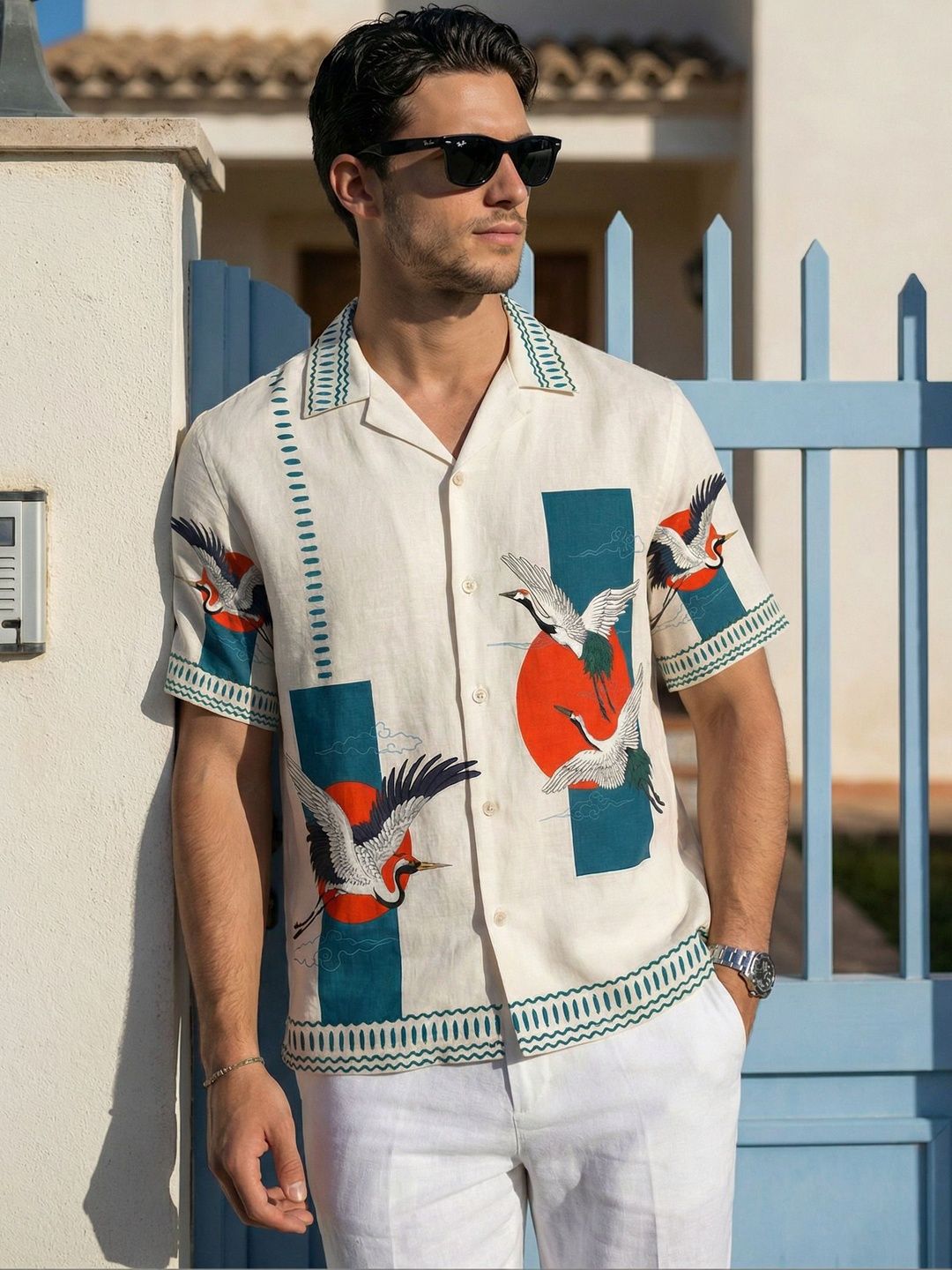 Stenfia Stenfia Men Printed Linen Casual Shirts