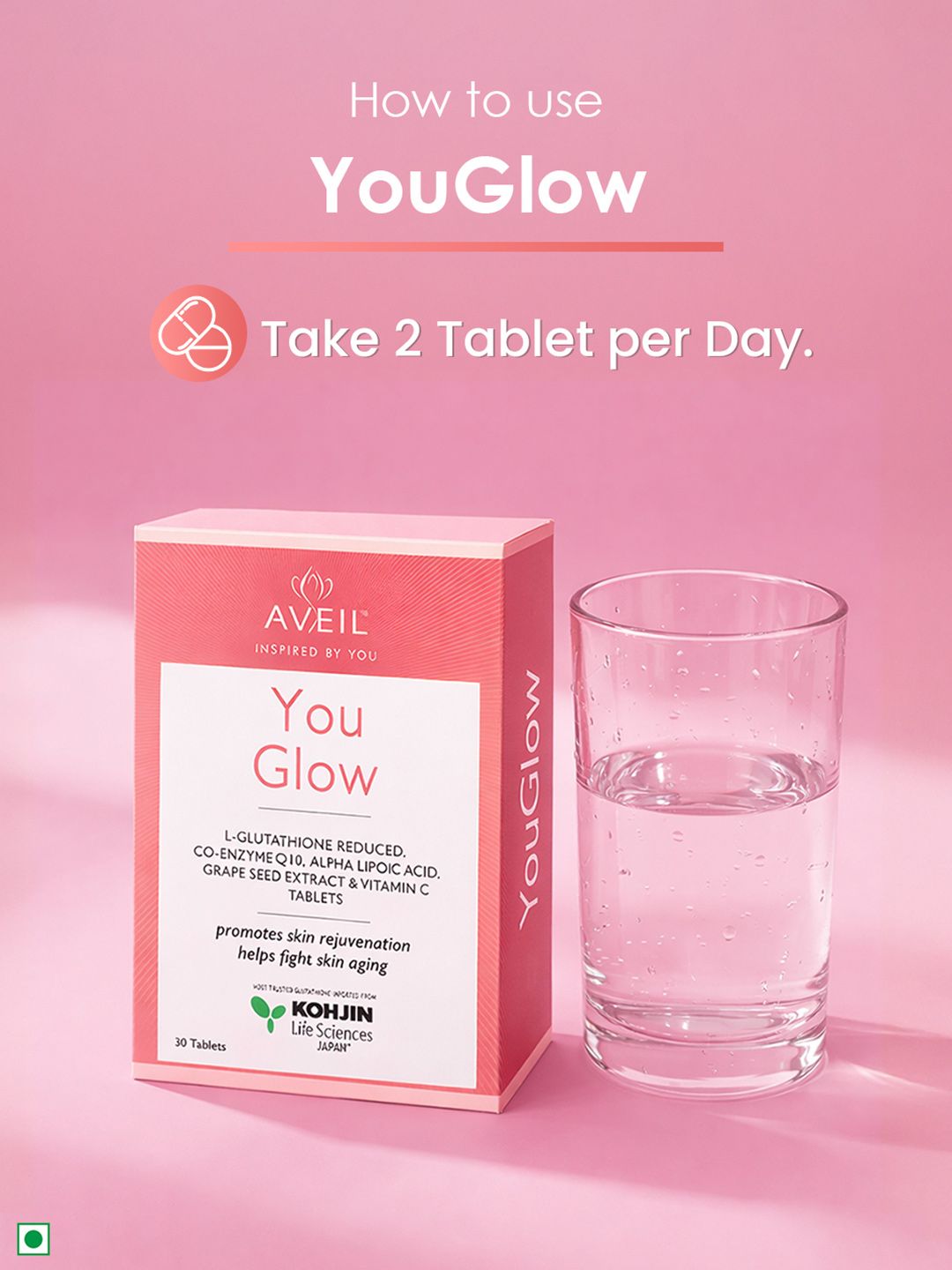 Buy AVEIL YouGlow Glutathione Vitamin C Skin Rejuvenating Tablets - 30 Tablets - Skin Supplements for Unisex 27171184