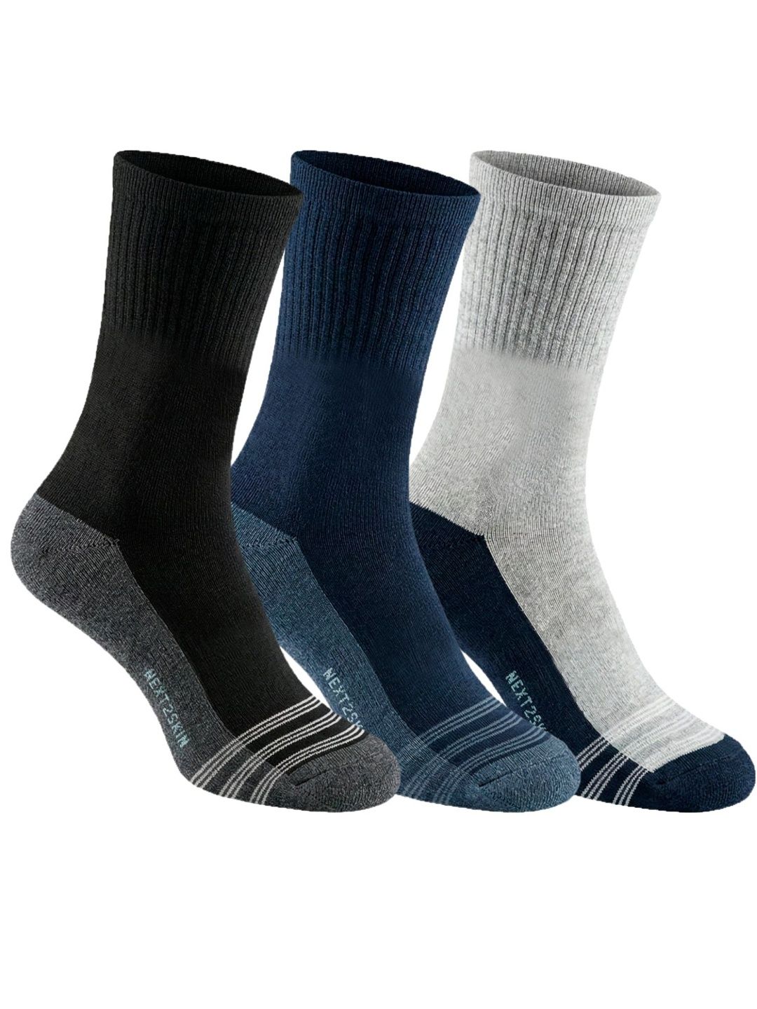 N2S NEXT2SKIN Men Pack of 3 Cotton Assorted Ankle Length Socks