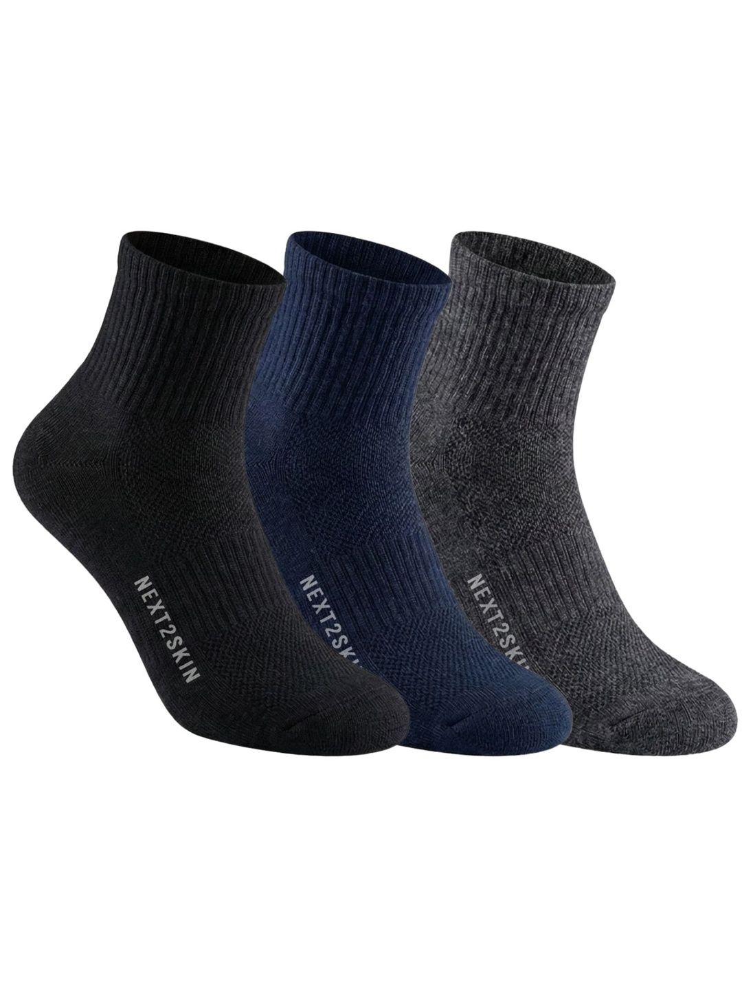 N2S NEXT2SKIN Men Pack of 3 Cotton Assorted Ankle Length Socks
