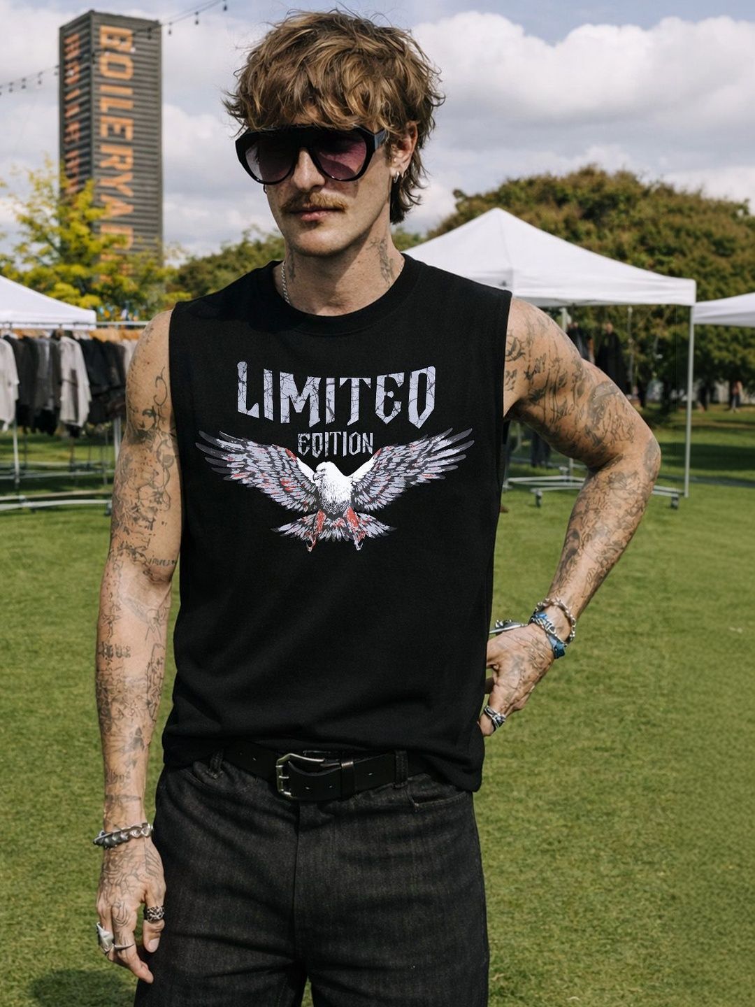 FTX Men Graphic Print Sleeveless Cotton Blend Casual Tshirts