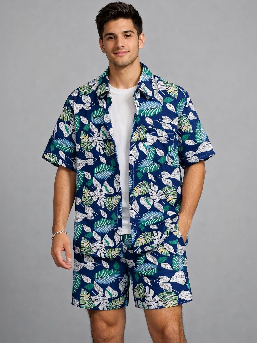 Suo Suo Floral Printed Shirt Collar Shirt With Shorts