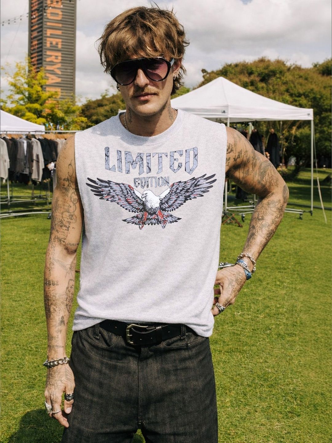 FTX Men Graphic Print Sleeveless Cotton Blend Casual Tshirts