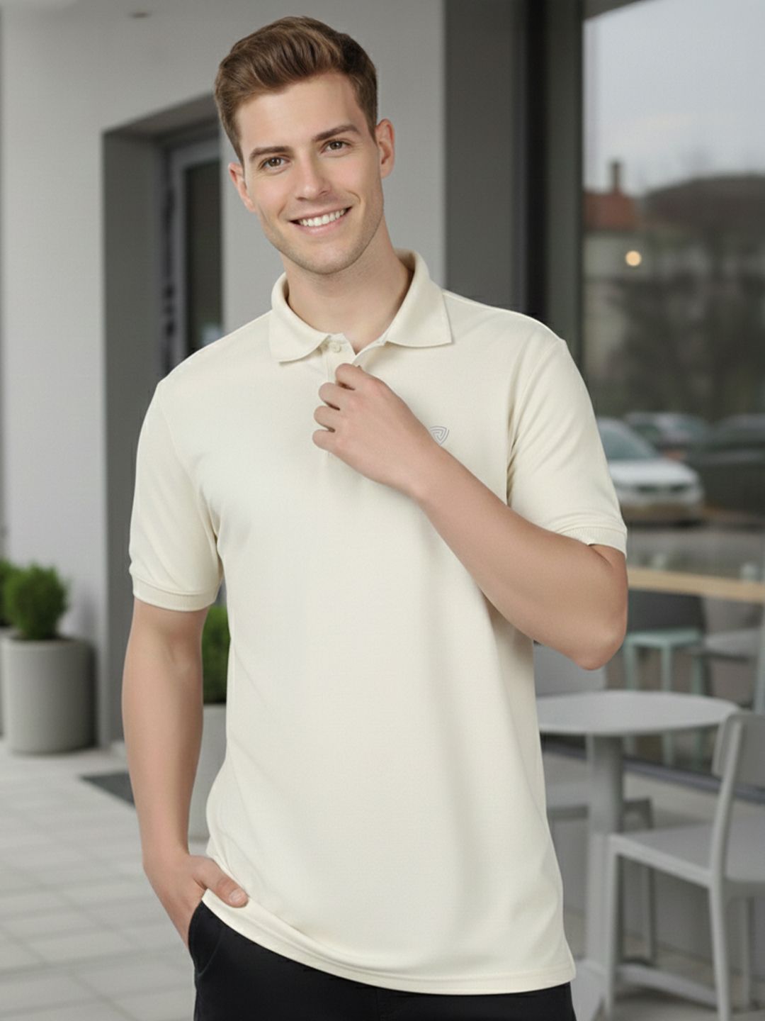 Lux Cozi Men Polo Collar Short Sleeve Lounge T-Shirt