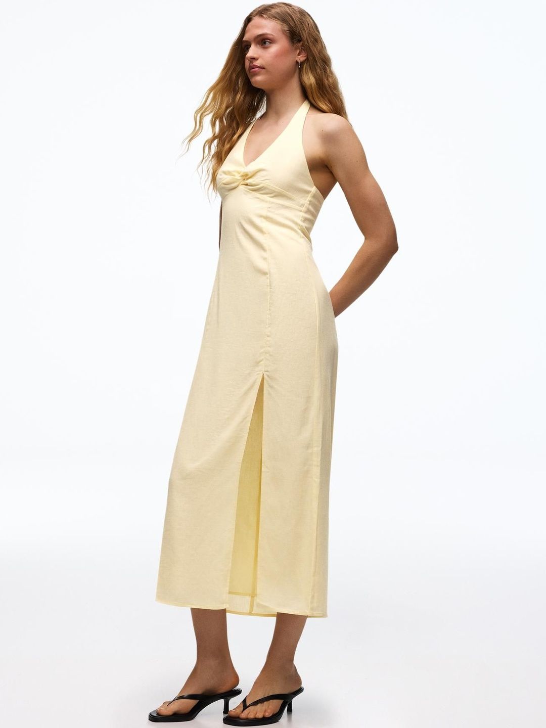 Halter Midi Dress With Linen
