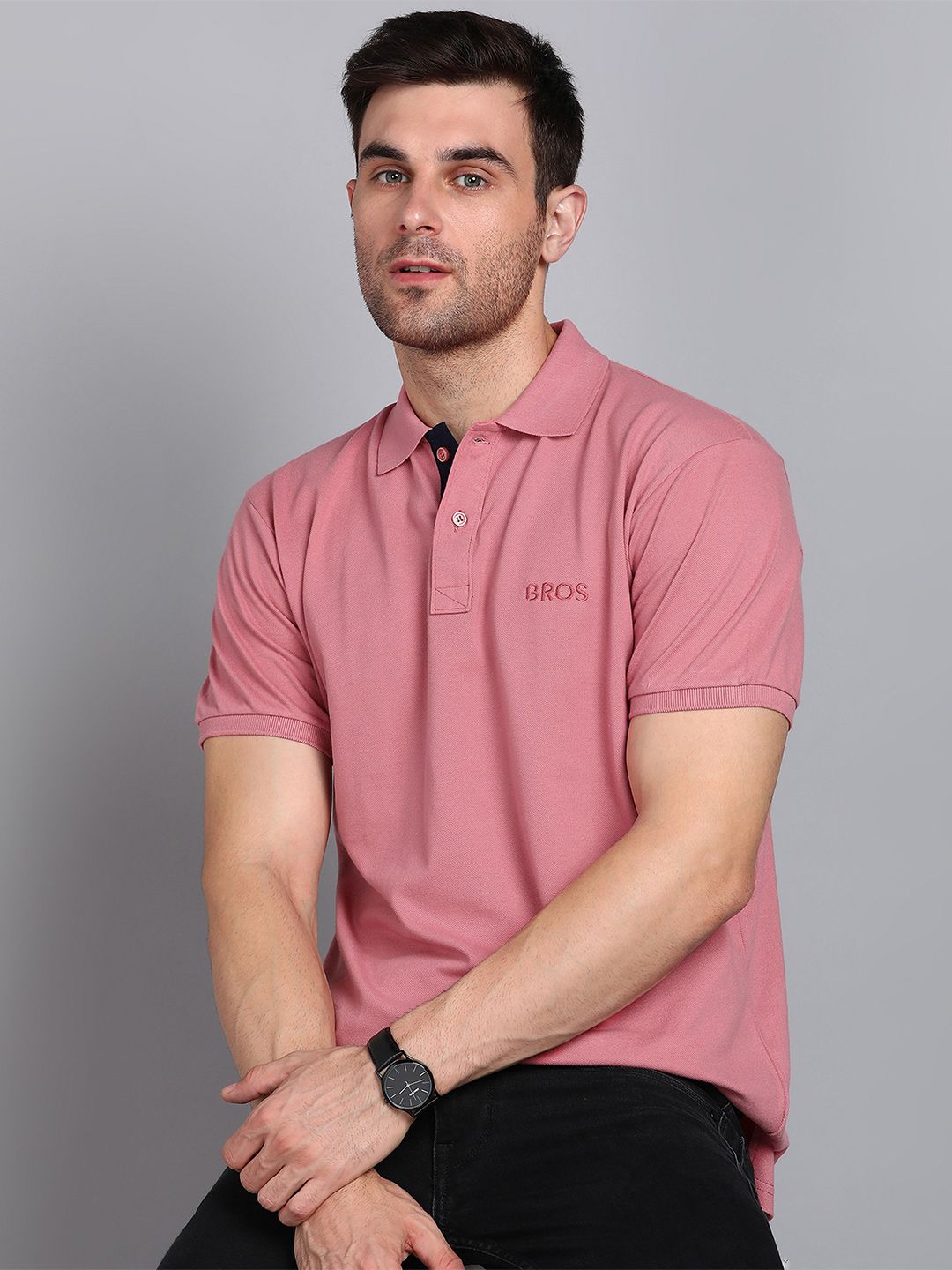 3BROS Brand Logo Polo Collar Cotton T-shirt
