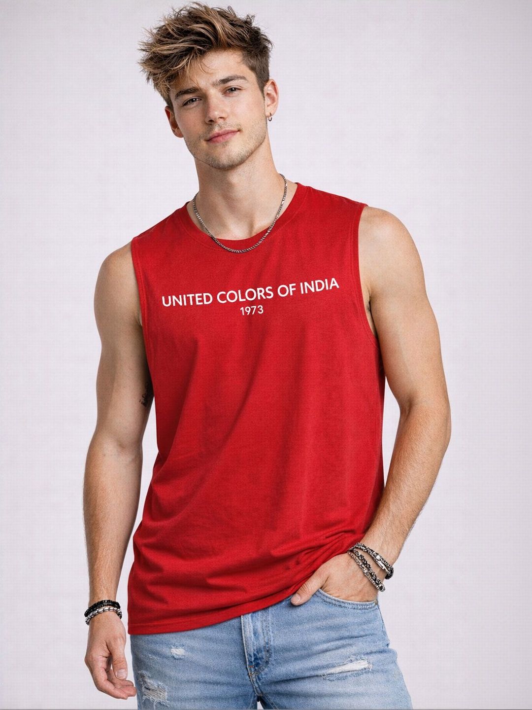 Mast & Harbour Printed Round Neck Cotton Sleeveless Innerwear Vests