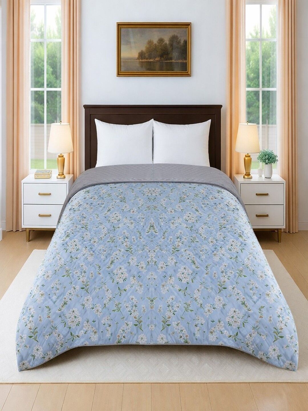 Threadwear Blue Floral Mild Winter 350 GSM Comforter