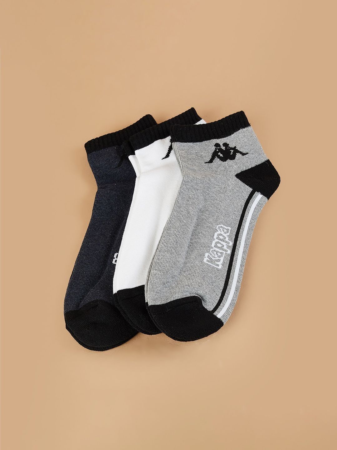 Kappa Men Pack of 3 Cotton Blend Assorted Ankle Length Socks