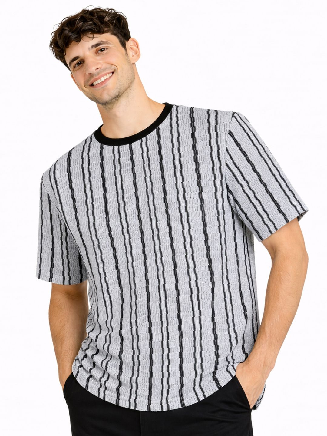 HERE&NOW Men Striped T-shirt