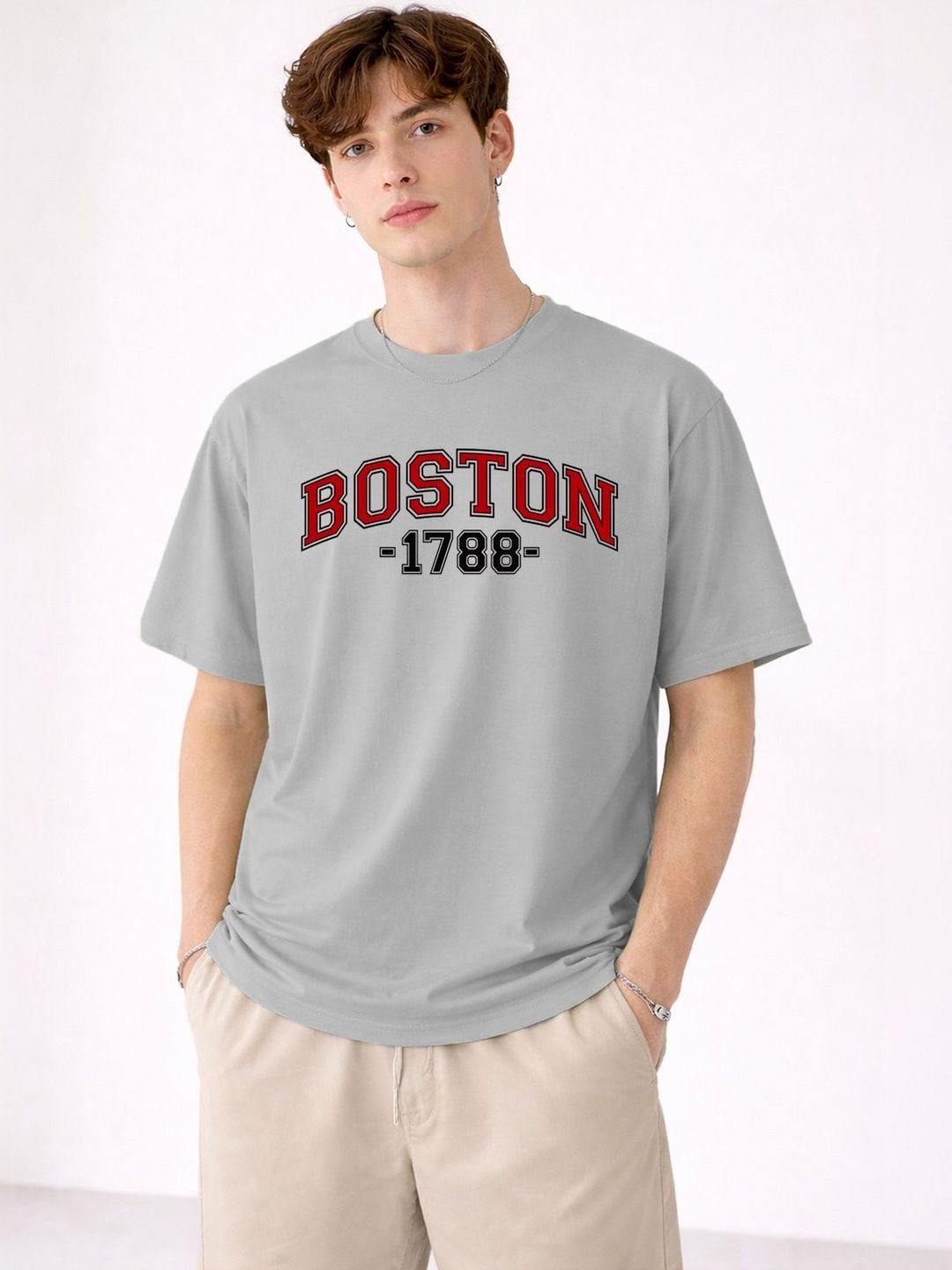 Mast & Harbour Typography Printed Round Neck Cotton Relaxed Fit T-Shirt