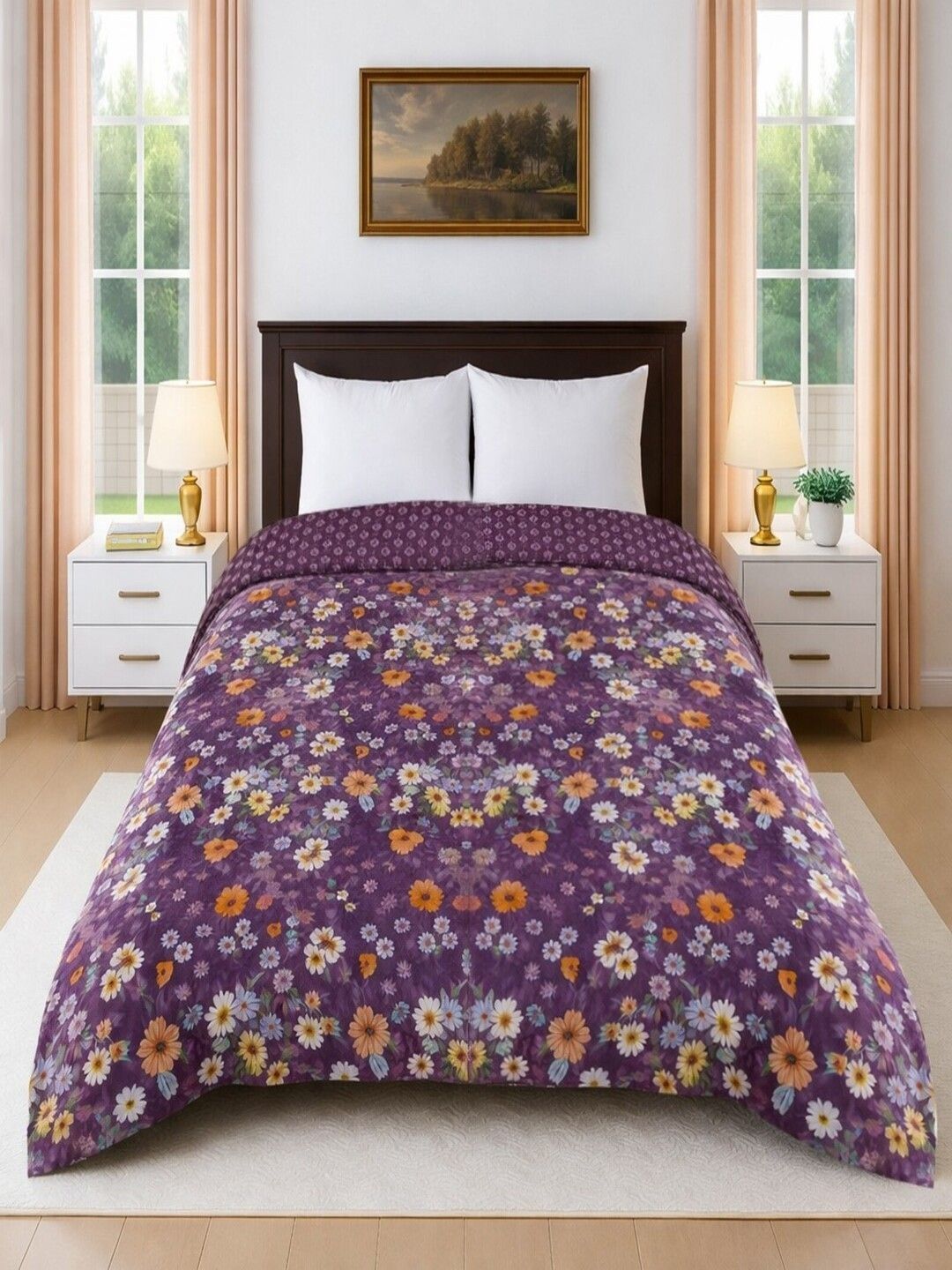Threadwear Purple Floral Mild Winter 350 GSM Comforter