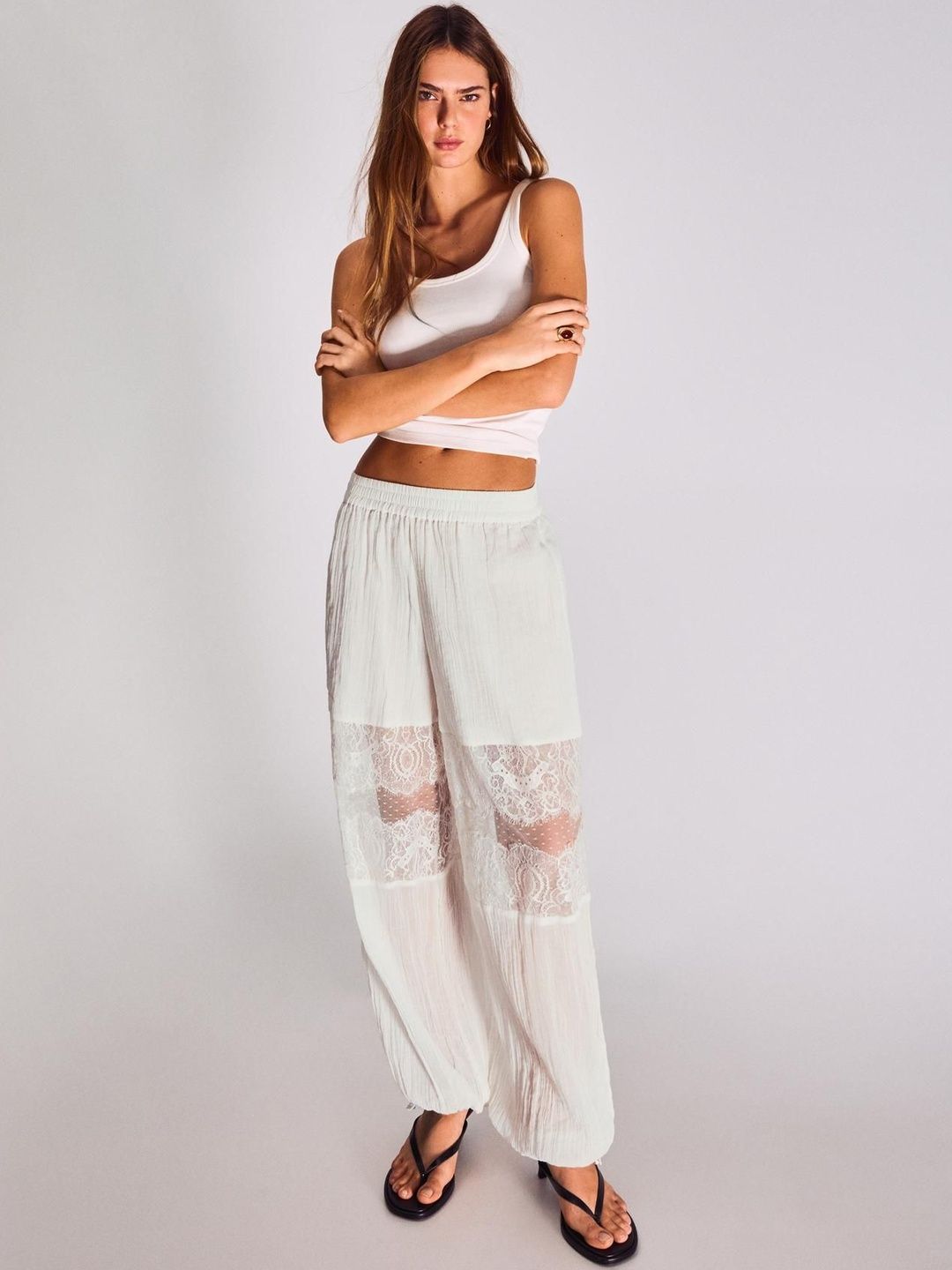 Lace Sarouel Cotton Trousers