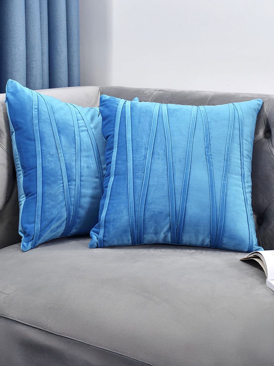 KNOTTING HOME Teal Set of 2 Velvet Square Cushion Covers