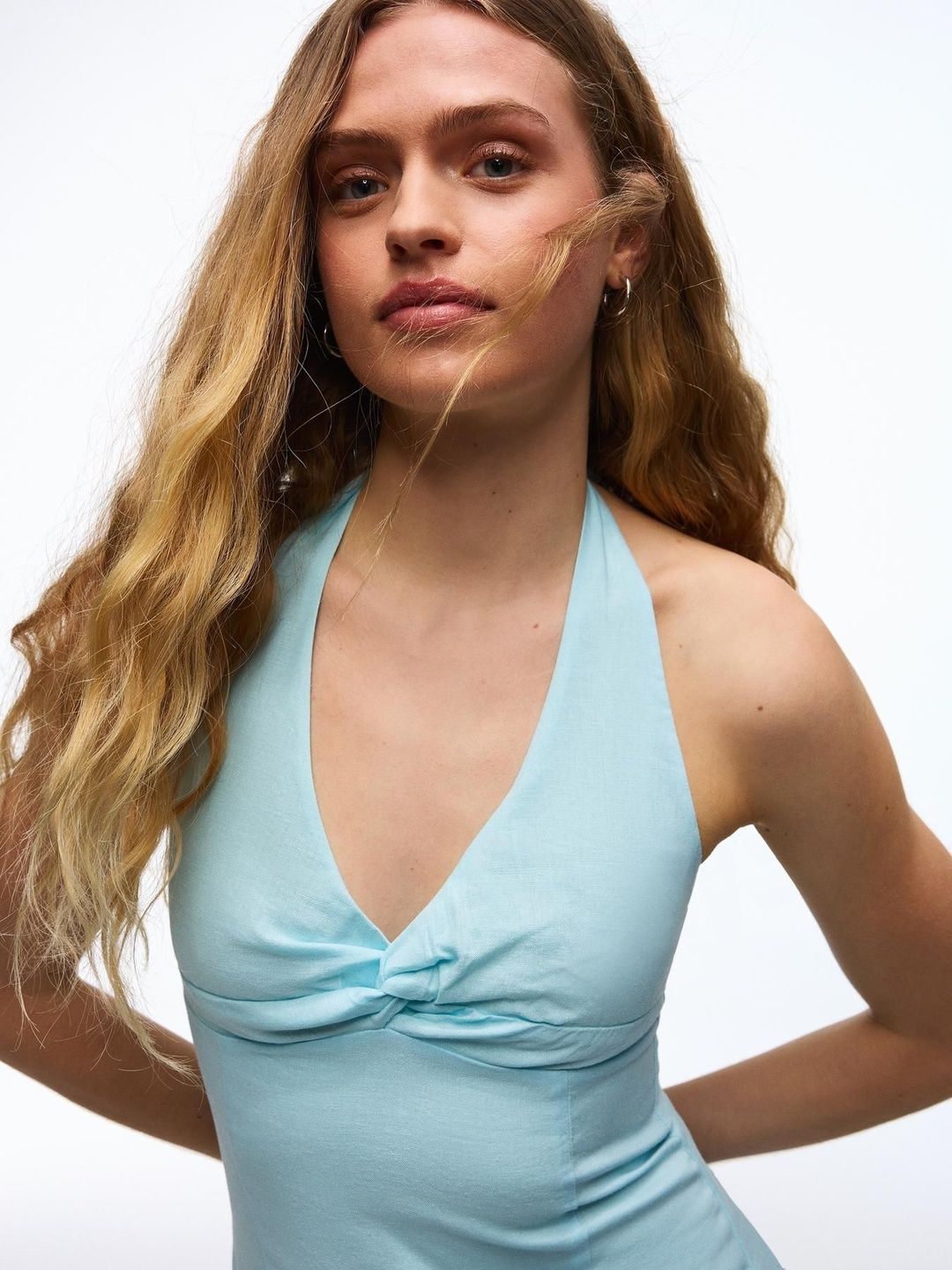 Halter Midi Dress With Linen