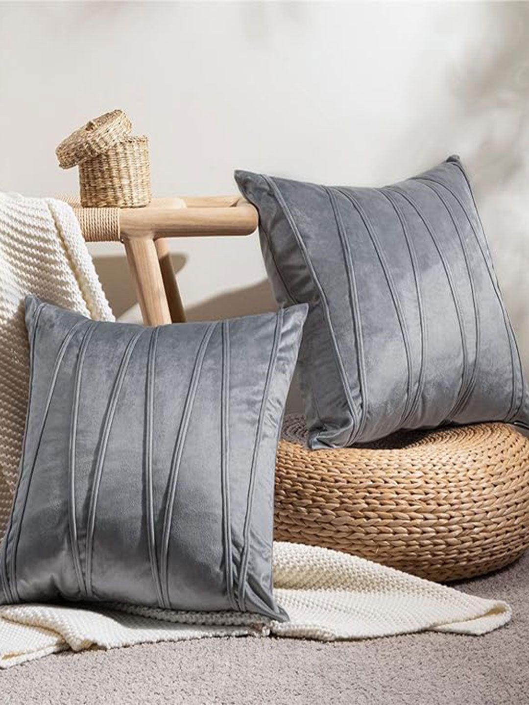 KNOTTING HOME Silver-Toned Set of 2 Velvet Square Cushion Covers