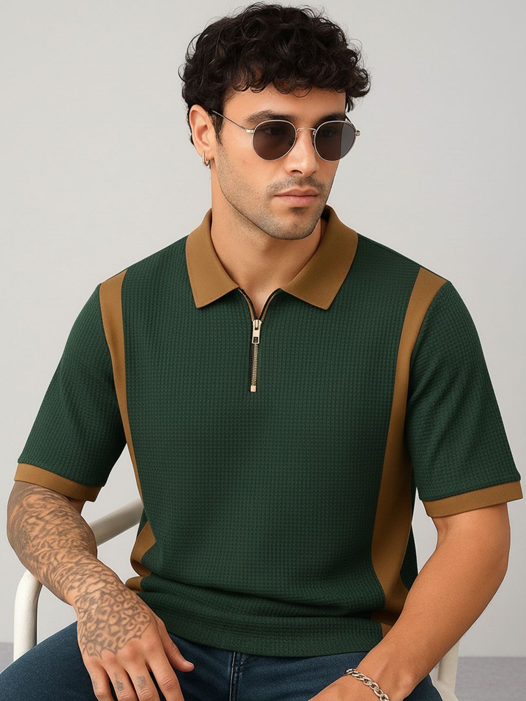 R.Code by The Roadster Life Co. Men Colourblocked Polo Collar T-shirt