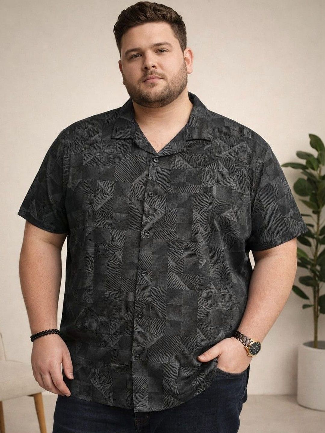AUSTIVO Geometric Printed Spread Collar Cotton Shirt