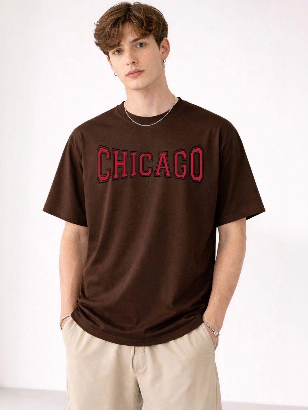 Mast & Harbour Typography Printed Round Neck Cotton Relaxed Fit T-Shirt