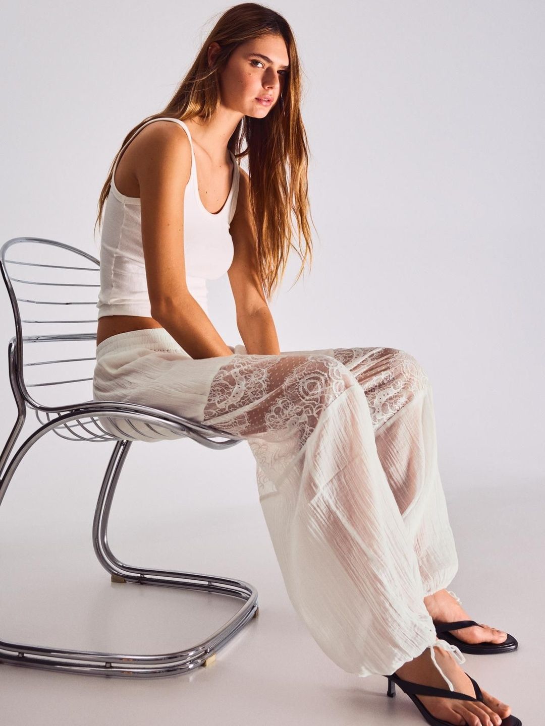 Lace Sarouel Cotton Trousers