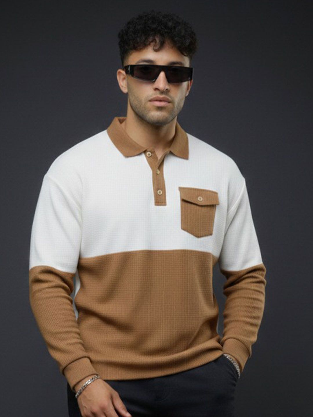 R.Code by The Roadster Life Co. Men Colourblocked Polo Collar Pockets T-shirt