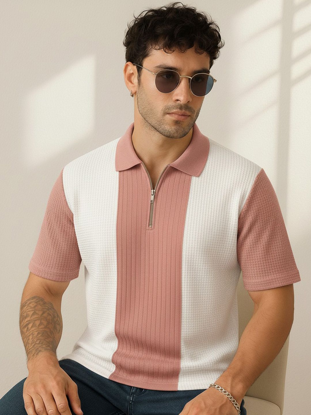 R.Code by The Roadster Life Co. Men Colourblocked Polo Collar T-shirt