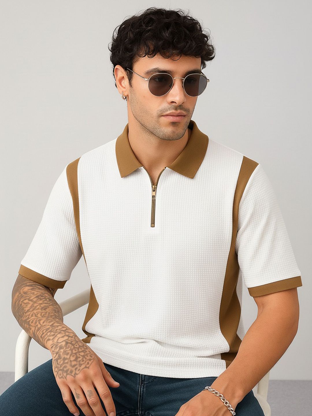 R.Code by The Roadster Life Co. Men Colourblocked Polo Collar T-shirt