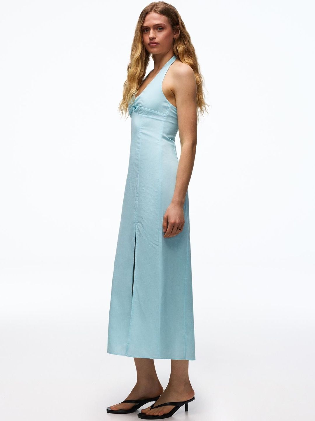 Halter Midi Dress With Linen