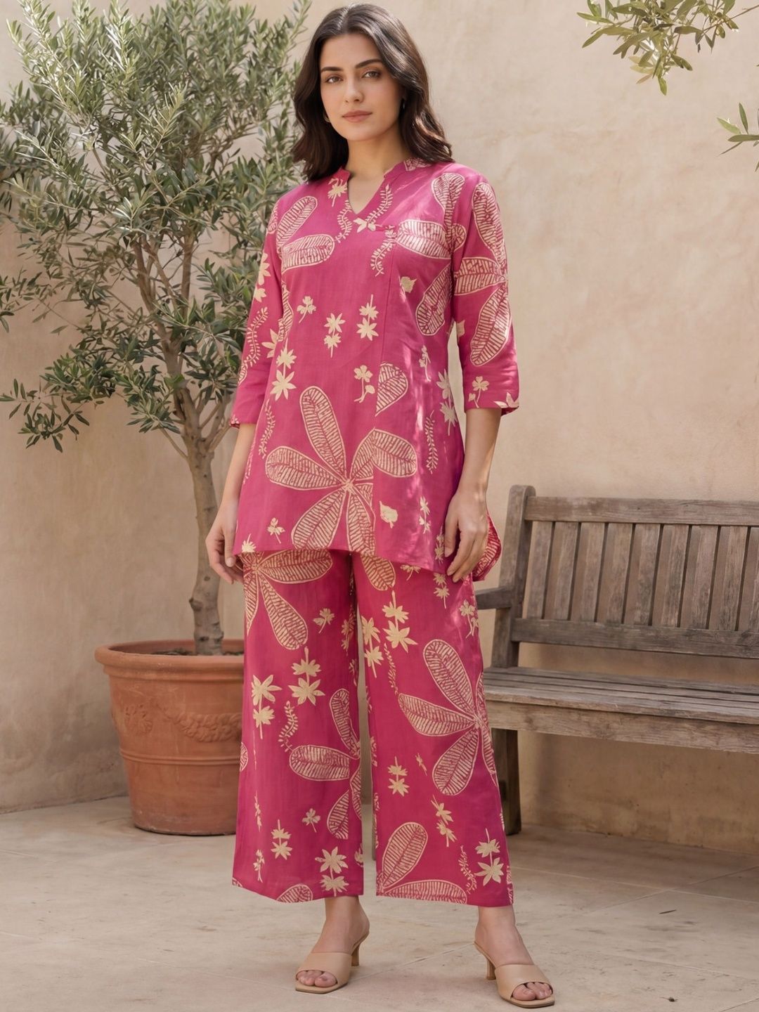 ME & MY Floral Printed Pure Cotton Tunic With Palazzos