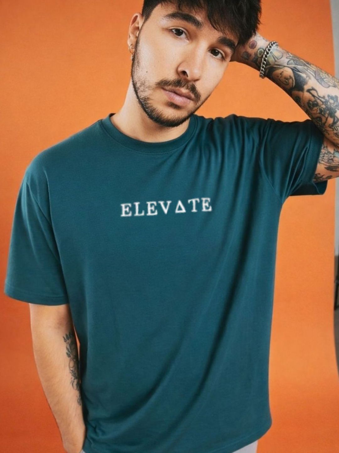 Rigo Unisex Teal Round Neck Cotton Typography Printed Drop Shoulder Oversized T-shirt