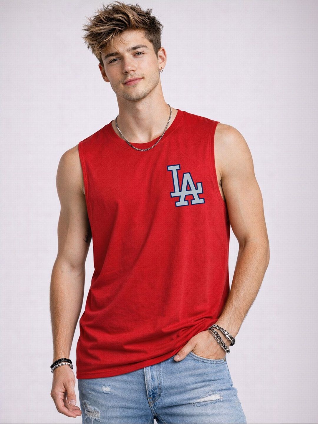 Mast & Harbour Printed Round Neck Cotton Sleeveless Innerwear Vests