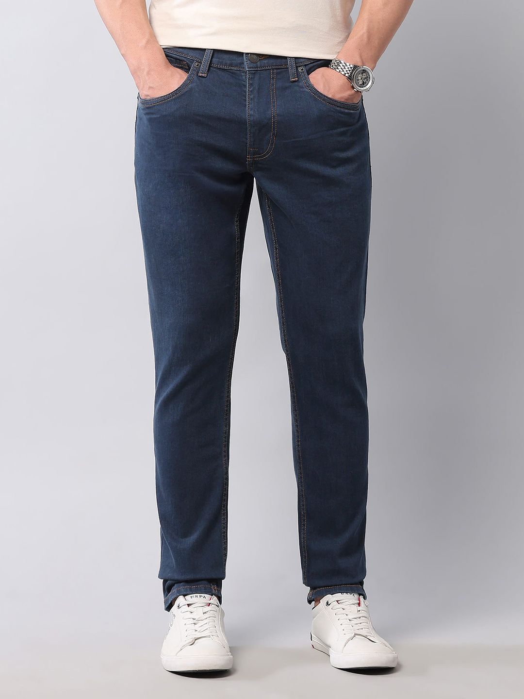 U.S. Polo Assn. Denim Co. Men Brandon Slim Tapered Fit Mid-Rise Stretchable Jeans