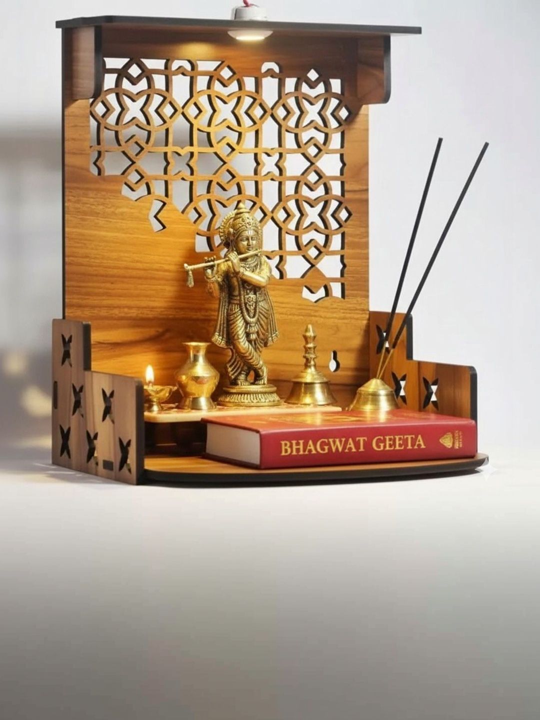 Gojeeva Brown Wood Wall Mounted Home Temple