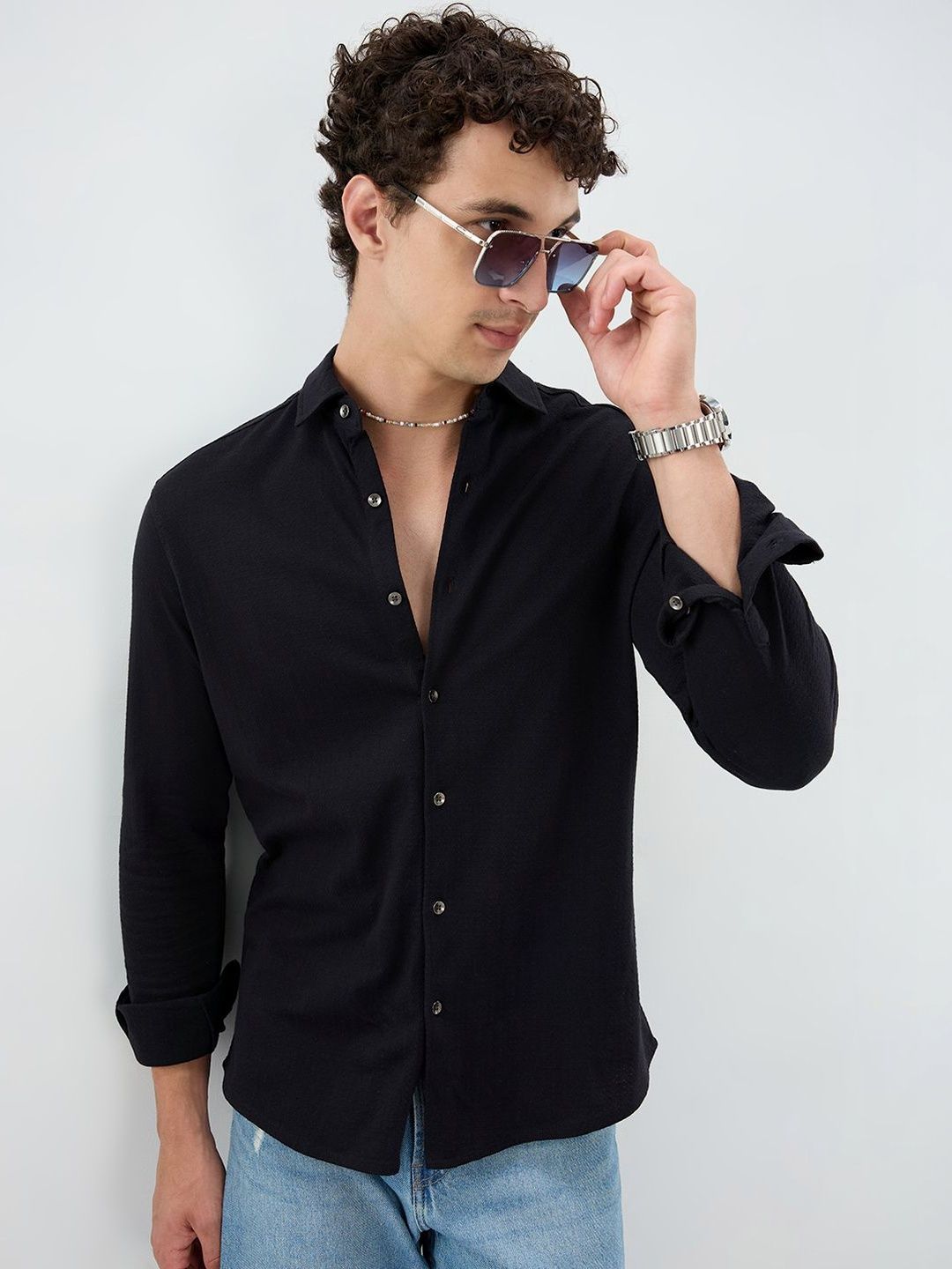 VASTRADO Elegant Black Knit Shirts