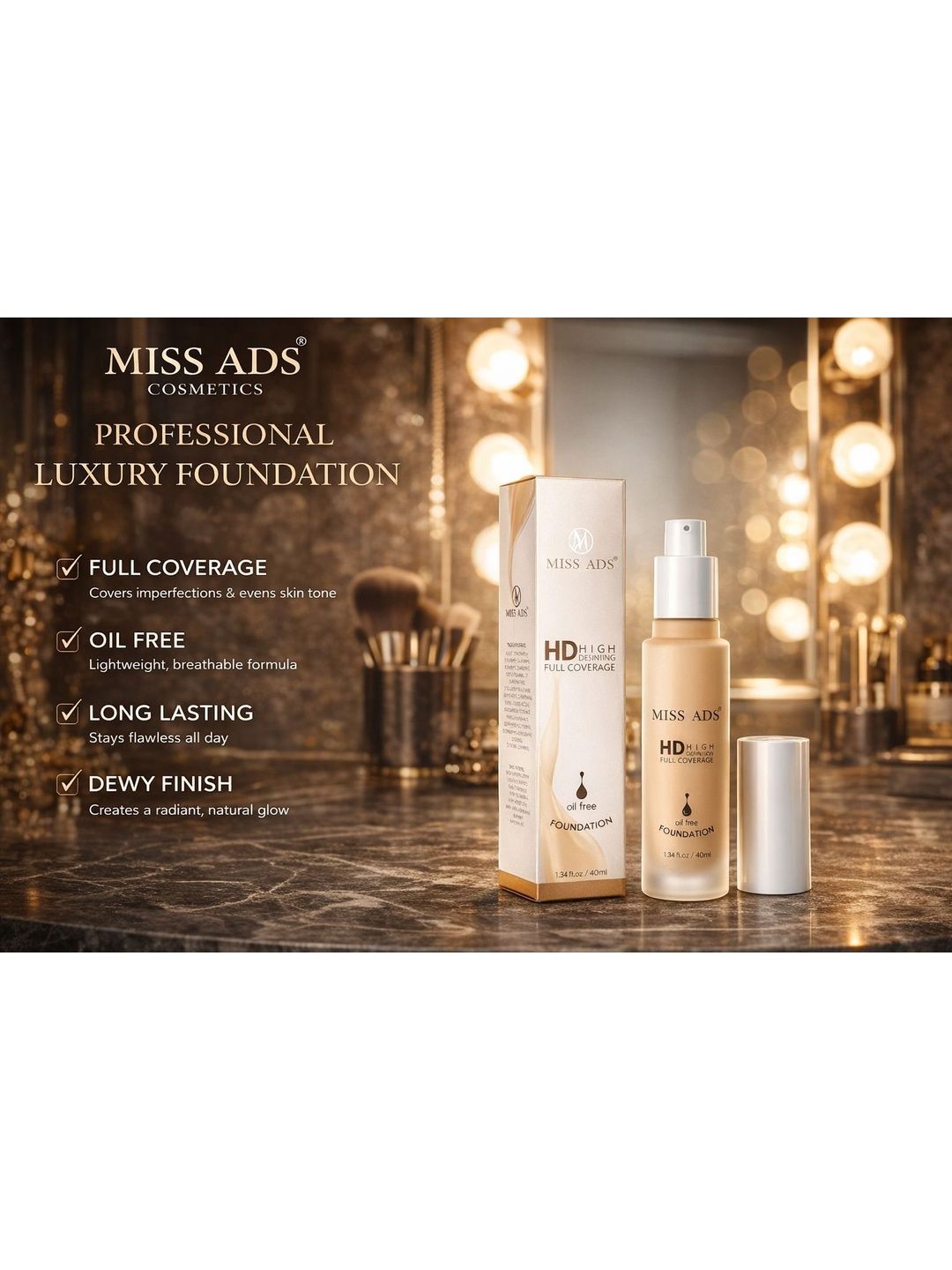 MISS ADS HD Full Coverage Oil Free Foundation - 40 ml - MAFC21