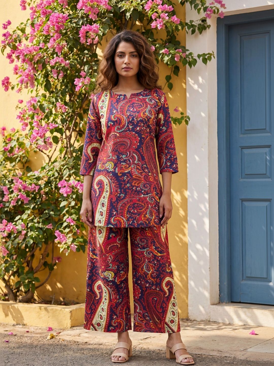 ME & MY Floral Printed Pure Cotton Tunic With Palazzos
